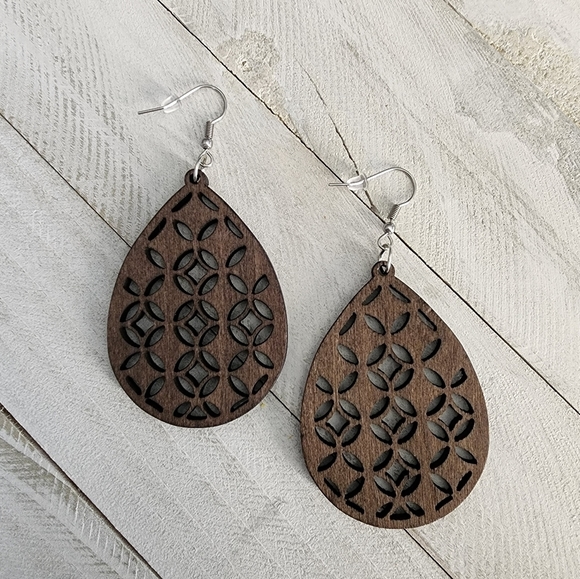 Long Big Wooden Earrings, Wooden Earrings - Picture 2 of 2